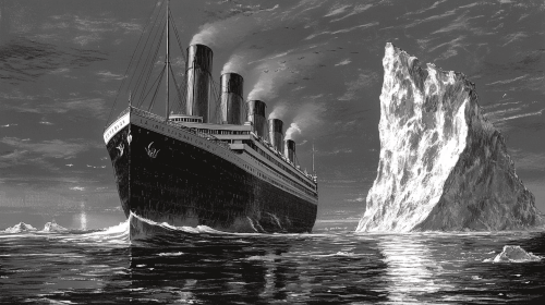 Die Titanic fährt an einem Eisberg vorbei